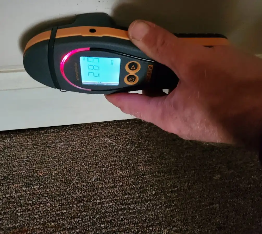 Moisture detection at baseboard during Burst Pipe Cleanup in Lynnfield